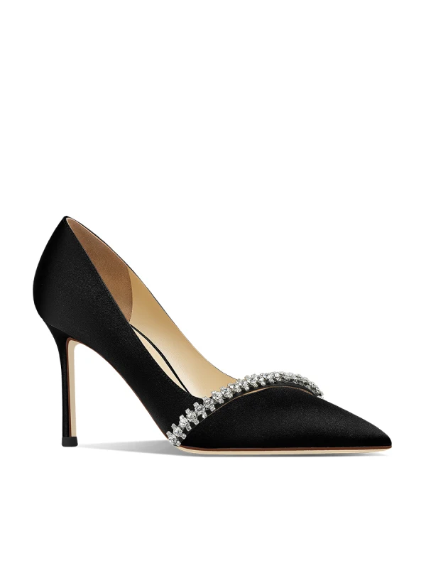 Sexy Black Rhinestone Evening Party Pumps 2024 Leather 10 cm Stiletto Heels Pointed Toe Pumps High Heels