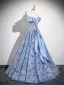 Chic / Beautiful Sky Blue Lace Flower Sequins Prom Dresses 2025 A-Line / Princess Off-The-Shoulder Sleeveless Backless Floor-Length / Long Prom Formal Dresses