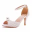 Chic / Beautiful White Pearl Wedding Shoes 2023 Ankle Strap 7 cm Stiletto Heels Open / Peep Toe Wedding Sandals High Heels