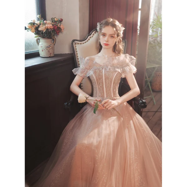 Elegant Nude Prom Dresses 2022 A-Line / Princess Ruffle Off-The-Shoulder Short Sleeve Backless Beading Sequins Floor-Length / Long Prom Formal Dresses Elegant Nude Prom Dresses 2022 A-Line / Princess Ruffle Off-The-Shoulder Short Sleeve Backless Beading Sequins Floor-Length / Long Prom Formal Dresses