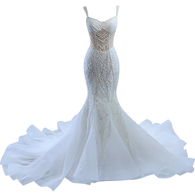 Sparkly High-end Beading Rhinestone Sequins White Wedding Dresses 2023 Trumpet Mermaid