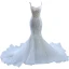Glitzernden High End Perlenstickerei Strass Pailletten Weiß Brautkleider / Hochzeitskleider 2023 Meerjungfrau Eckiger Ausschnitt Ärmellos Rückenfreies Kapelle-Schleppe Hochzeit