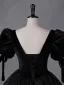 Vintage / Retro Black Glitter Velvet Prom Dresses 2023 Ball Gown Square Neckline Short Sleeve Backless Floor-Length / Long Prom Formal Dresses