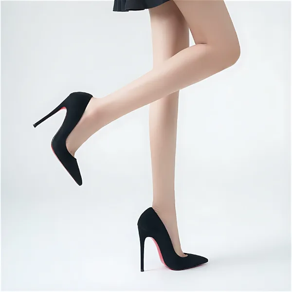 Chic / Belle Noire Daim Semelle Rouge Soirée Escarpins 2026 Cuir 12 cm Talons Aiguilles À Bout Pointu Escarpins Talons Hauts
