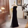 Sexy Black Evening Dresses 2023 Trumpet / Mermaid Strapless Sleeveless Backless Bow Sweep Train Evening Party Formal Dresses