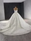 High End Weiß Handgefertigt Perlenstickerei Pailletten Applikationen Brautkleider / Hochzeitskleider 2024 Ballkleid Bandeau Ärmellos Rückenfreies Königliche Schleppe Hochzeit