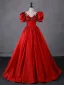 Élégant Rouge Perlage En Dentelle Fleur Robe De Bal 2023 Robe Boule Satin Encolure Dégagée Gonflée Manches Courtes Dos Nu Longue Promo Robe De Ceremonie