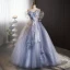 Charming Sky Blue Glitter Pearl Appliques Prom Dresses 2023 Ball Gown Off-The-Shoulder Sleeveless Backless Floor-Length / Long Prom Formal Dresses