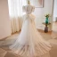 Elegant Chinese style White Pearl Lace Flower Wedding Dresses 2023 A-Line / Princess High Neck Puffy Short Sleeve Backless Bow Sweep Train Wedding