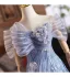 Sparkly Ocean Blue Glitter Sequins Prom Dresses 2025 A-Line / Princess Off-The-Shoulder Short Sleeve Backless Floor-Length / Long Prom Formal Dresses