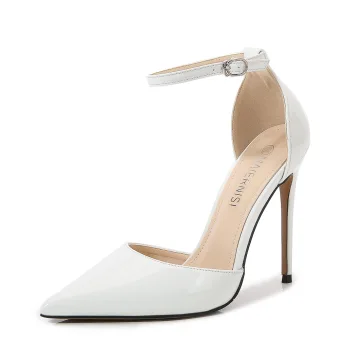 Chic Belle Blanche Soirée Sandales Femme 2023 Bride Cheville 12 Cm Talons Aiguilles À Bout Pointu Chaussures Femmes Talons Hauts