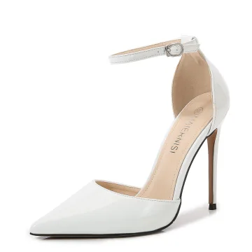 Chic Beautiful White Evening Party Womens Sandals 2023 Ankle Strap 12 Cm Stiletto Heels Pointed Toe Womens Shoes High Heels