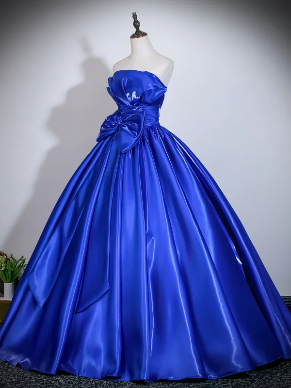 Vintage / Retro Royal Blue Bow Prom Dresses 2026 Ball Gown Strapless Sleeveless Backless Floor-Length / Long Formal Dresses