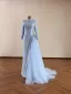 Musulmane Bleu Ciel Faux Diamant Robe De Bal 2026 Trompette / Sirène Col Haut Manches Longues Train De Balayage Robe De Ceremonie