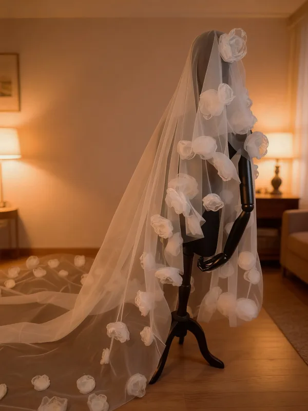 High-end White Handmade  Appliques Court Train Wedding Veils 2026 3 m