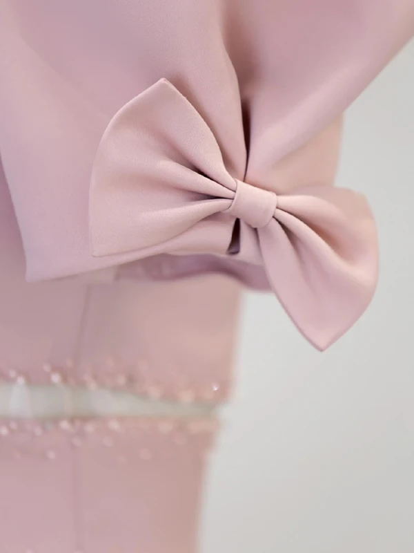 Schöne Rosa Ballkleider 2023 A Linie Eckiger Ausschnitt Perlenstickerei Perle Geschwollenes Kurze Ärmel Rückenfreies Lange Festliche Kleider