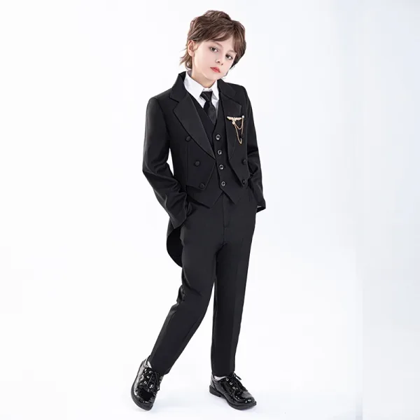 Noire Manches Longues Mariage Costume Garçon Mariage 2025 Manteau Bijoux De Corps Pantalon Chemise Cravate Gilet