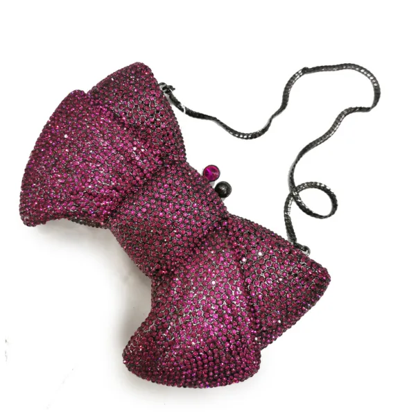Bling Bling Mote Purple Rhinestone Sløyfe Metall Clutch Veske 2022 Aften