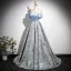 Elegant Sky Blue Printing Prom Dresses 2025 A-Line / Princess Off-The-Shoulder Sleeveless Backless Floor-Length / Long Prom Formal Dresses