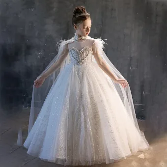 Charming White Beading Pearl Rhinestone Sequins Tassel Birthday Flower Girl Dresses 2025 Ball Gown Scoop Neck Sleeveless Sweep Train