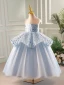 Fashion Sky Blue Sequins Birthday Flower Girl Dresses 2023 Ball Gown Scoop Neck Sleeveless Backless Floor-Length / Long