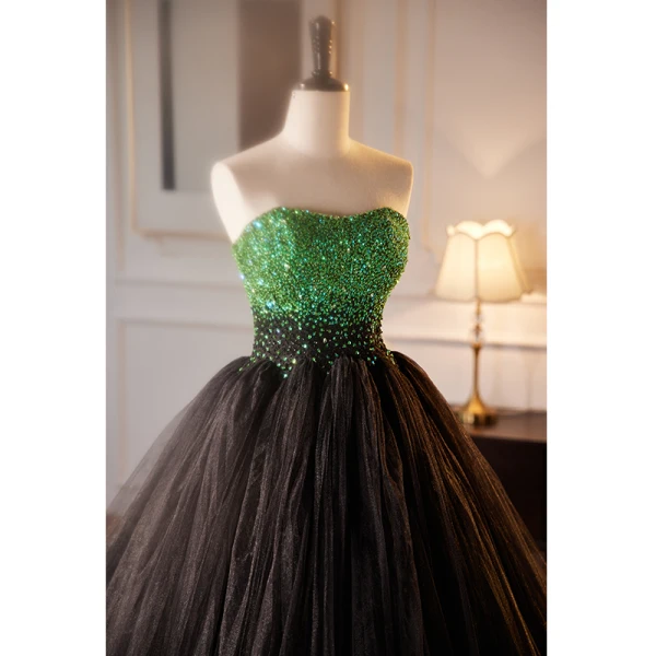 Sexy Green Sequins Prom Dresses 2023 Ball Gown Strapless Sleeveless Backless Floor-Length / Long Prom Formal Dresses