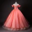 Elegant Watermelon Beading Appliques Sequins Prom Dresses 2024 Ball Gown Off-The-Shoulder Sleeveless Backless Floor-Length / Long Prom Formal Dresses