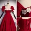 Elegant Pearl Burgundy Appliques Prom Dresses 2023 A-Line / Princess Square Neckline Short Sleeve Backless Floor-Length / Long Prom Formal Dresses