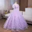 Flower Fairy Lavender Sequins Appliques Prom Dresses 2024 Ball Gown V-Neck Short Sleeve Backless Floor-Length / Long Prom Formal Dresses