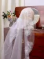 Vintage / Retro White Handmade  Lace Flower Pearl 1.5 m Wedding Veils 2025 Tulle