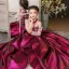 Chic / Beautiful Fuchsia Sequins Bow Birthday Flower Girl Dresses 2025 Ball Gown High Neck Sweep Train Long Sleeve
