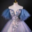Vintage / Retro Ocean Blue Beading Sequins Prom Dresses 2023 Ball Gown Off-The-Shoulder Short Sleeve Backless Floor-Length / Long Formal Dresses