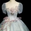 Elegant Grey Beading Pearl Lace Flower Prom Dresses 2023 Ball Gown Scoop Neck Tassel Short Sleeve Backless Floor-Length / Long Prom Formal Dresses