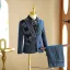 Fall Winter Navy Blue Pearl Rhinestone 5-piece Long Sleeve Boys Wedding Suits 2024 Coat Pants Shirt Tie Vest