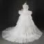 Light Ivory Cascading Ruffles Pierced Wedding Dresses 2022 Ball Gown Spaghetti Straps Pearl Sleeveless Backless Floor-Length / Long Wedding