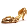 Chic / Beautiful Gold Evening Party Rhinestone Womens Sandals 2023 5 cm Stiletto Heels Pointed Toe Sandals High Heels