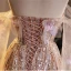 Scintillantes Haut de Gamme Rougissant Rose Perle Appliques Paillettes Robe De Soirée 2023 Princesse De l'épaule 3/4 Manches Dos Nu Longue Soirée Robe De Ceremonie
