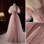 Charmant Rougissant Rose Perlage Paillettes Robe De Soirée 2023 Princesse Encolure Dégagée Manches Courtes Dos Nu Longue Soirée Robe De Ceremonie