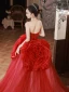 Amazing / Unique Red Flower Prom Dresses 2023 Ball Gown Strapless Sleeveless Backless Court Train Prom Formal Dresses