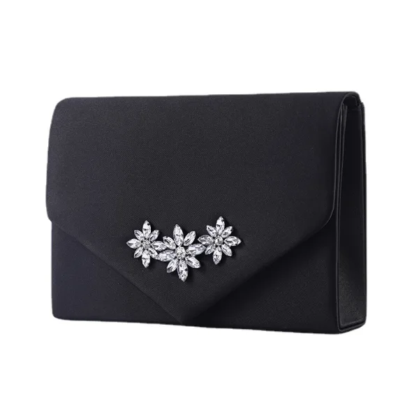 Enkla Svarta Enfärgad Rhinestone Satin Bal Kuvertväska 2023