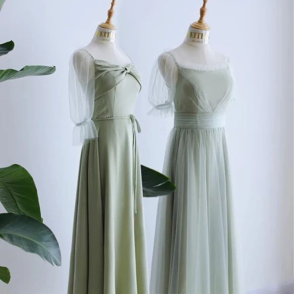 Modest / Simple Sage Green Bridesmaid Dresses 2023 A-Line / Princess Short Sleeve Backless Floor-Length / Long Bridesmaid Dresses
