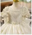 Vintage / Retro Ivory Beading Rhinestone Appliques Bow Birthday Flower Girl Dresses 2025 Ball Gown Scoop Neck Short Sleeve Floor-Length / Long