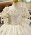 Y2K-Inspired Ivory Beading Crystal Appliques Birthday Flower Girl Dresses 2026 Ball Gown Scoop Neck Short Sleeve Bow