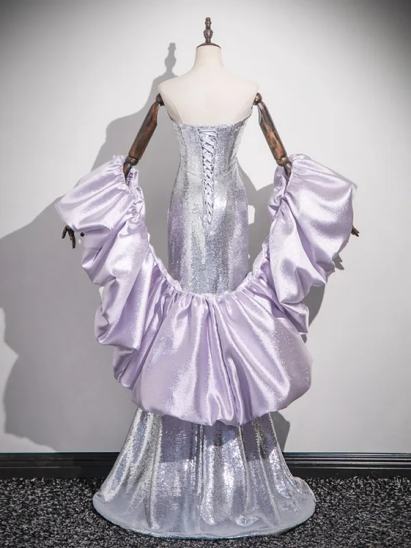 Scintillantes Sexy Lavande Perlage Faux Diamant Paillettes Robe De Soirée 2025 Trompette / Sirène Bustier Sans Manches Dos Nu Longue Soirée Robe De Ceremonie