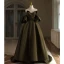 Fashion Army Green Satin Prom Dresses 2024 Ball Gown Strapless Puffy Short Sleeve Backless Floor-Length / Long Prom Formal Dresses