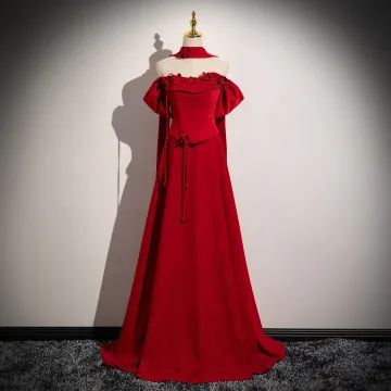 Chic Belle Rouge Appliques Noeud Robe De Bal 2026 Princesse De L Épaule Manches Courtes Dos Nu Train De Balayage Promo Robe De Ceremonie
