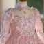 Elegant Blushing Pink Beading Sequins Appliques Birthday Flower Girl Dresses 2026 Ball Gown High Neck Long Sleeve Backless Floor-Length / Long Tulle