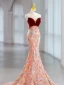 Sexy Bordeaux Multi-Couleurs Paillettes Robe De Soirée 2023 Trompette / Sirène Bustier Sans Manches Dos Nu Noeud Train De Balayage Soirée Robe De Ceremonie
