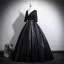 Vintage / Retro Black Sequins Prom Dresses 2025 Ball Gown V-Neck 3/4 Sleeve Backless Floor-Length / Long Formal Dresses
