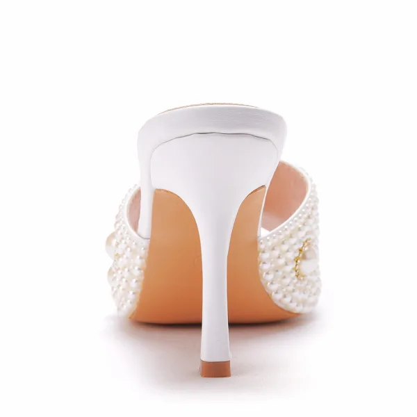 Sexy White Evening Party Pearl Rhinestone Womens Sandals 2023 High Heels 9 cm Stiletto Heels Open / Peep Toe Sandals